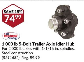 Princess Auto 1,000 lb 5-bolt trailer axle idler hub offer