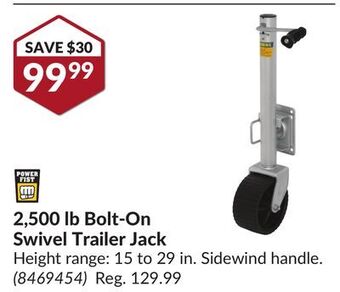 Princess Auto 2,500 lb bolt-on swivel trailer jack offer