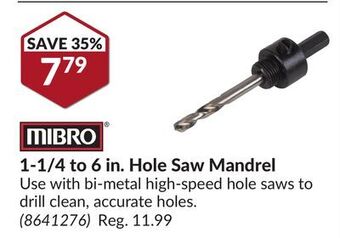 Princess Auto 1-1/4 to 6 in. hole saw mandrel offer