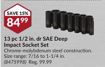 Princess Auto 13 pc 1/2 in. dr sae deep impact socket set offer