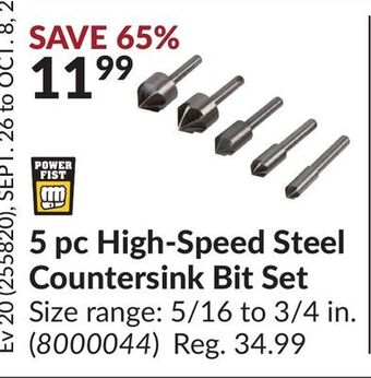 Princess Auto 5 pc high-speed steel countersink bit set offer