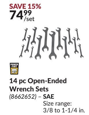 Princess Auto 14 pc open-ended wrench sets offer