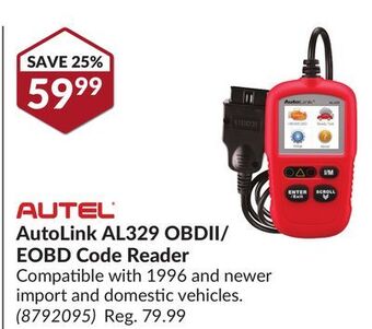 Princess Auto Autolink al329 obdii/eobd code reader offer