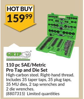 Princess Auto 110 pc sae/metric pro tap and die set offer