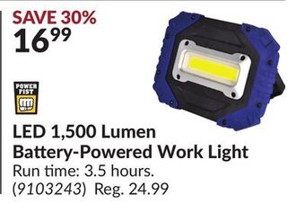 Princess Auto Led 1, 500 lumen battery-powered work light offer