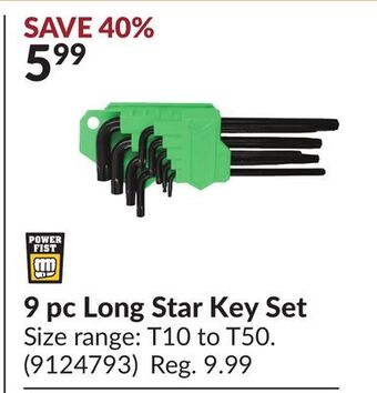 Princess Auto 9 pc long star key set offer
