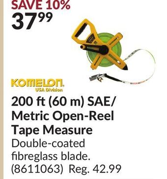 Princess Auto 200 ft(60 m) sae/ metric open-reel tape measure offer