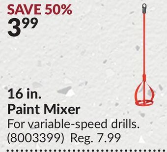 Princess Auto 16 in. paint mixer offer