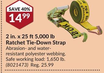 Princess Auto 2 in. x 25 ft5,000 lb ratchet tie-down strap offer