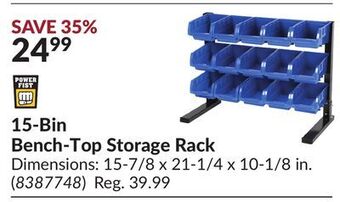 Princess Auto 15-bin bench-top storage rack offer