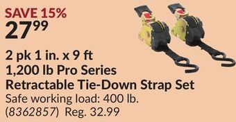 Princess Auto 2 pk 1 in. x 9 1,200 lb pro series retractable tie-down strap set offer