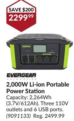 Princess Auto 2, 000w li-ion portable power station offer