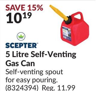 Princess Auto 5 litre self-venting gas can offer