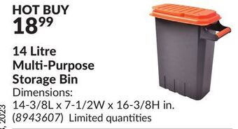 Princess Auto 14 litre multi-purpose storage bin offer
