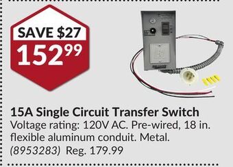 Princess Auto 15a single circuit transfer switch offer