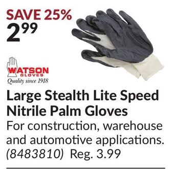 Princess Auto Large stealth lite speed nitrile palm gloves offer