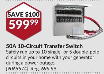 Princess Auto 50a 10-circuit transfer switch offer