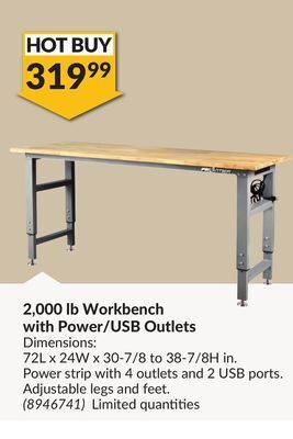 Princess Auto 2, 000 lb workbench with power/usb outlets offer