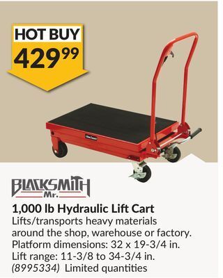Princess Auto 1,000 lb hydraulic lift cart offer