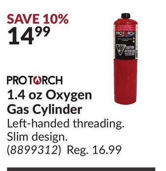 Princess Auto Protorch 1.4 oz oxygen gas cylinder offer