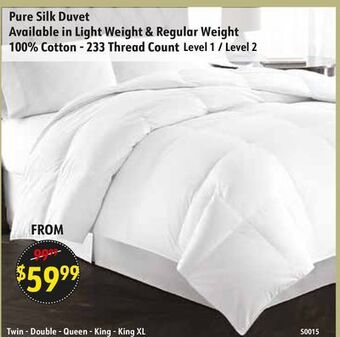 Oxford Mills Pure silk duvet available in light weight & regular weight 100% cotton - 233 thread count offer