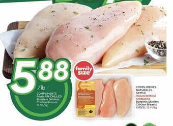 Sobeys COMPLIMENTS Fresh AIR-CHILLED Boneless Skinless Chicken Breasts 12.96/kg offer