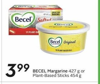 Sobeys BECEL Margarine 427 g or Plant-Based Sticks 454 g offer