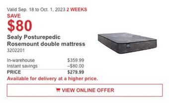 Costco Sealy posturepedic rosemount double mattress offer