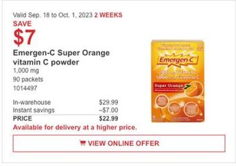 Costco Emergen-c super orange vitamin c powder offer