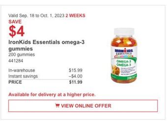 Costco Ironkids essentials omega-3 gummies offer