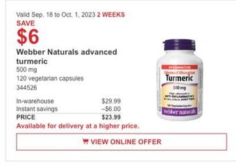 Costco Webber naturals advanced turmeric offer