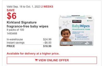 Costco Kirkland signature fragrance-free baby wipes offer