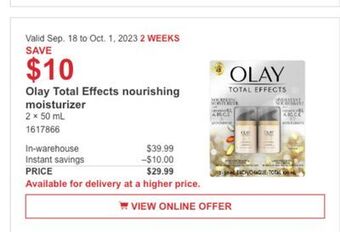Costco Olay total effects nourishing moisturizer offer