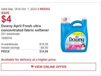 Costco Downy april fresh ultra concentrated fabric softener offer