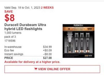 Costco Duracell durabeam ultra hybrid led flashlights offer