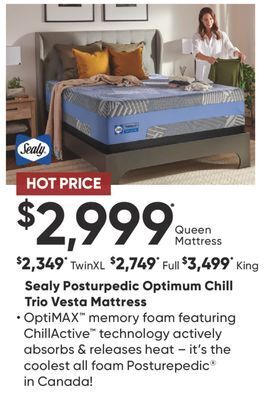 Sleep Country Sealy posturpedic optimum chill trio vesta mattress offer