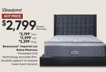 Sleep Country Beautyrest imperial lux balsa mattress offer