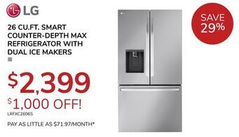 Goemans Appliances Lg 26 cu. ft. smart counter-depth max refrigerator with dual ice offer