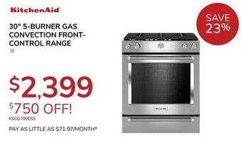 Goemans Appliances Kitchenaid 30 5-burner gas convection front-control range offer