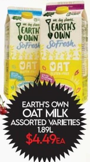 Fiesta Farms EARTH'S OWN OAT MILK ASSORTED VARIETIES 1.89L offer
