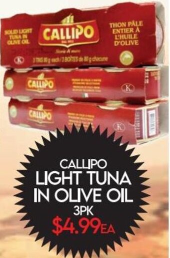 Fiesta Farms CALLIPO LIGHT TUNA IN OLIVE OIL 3PK offer