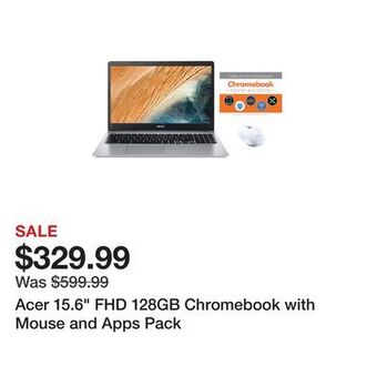 TSC Stores Acer 15.6 fhd 128gb chromebook with mouse and apps pack offer