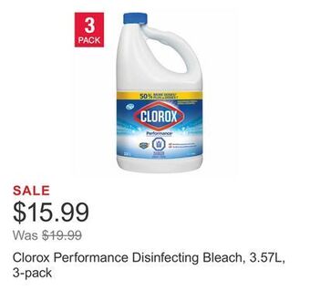 Costco Clorox performance disinfecting bleach, 3.57l, 3-pack offer