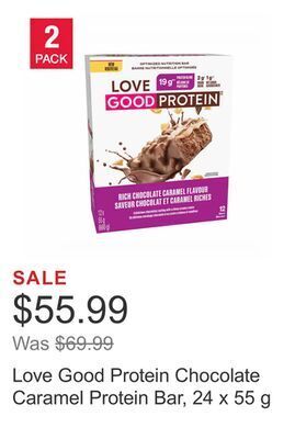 Costco Love good protein chocolate caramel protein bar, 24 x 55 g offer