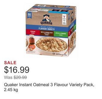 Costco Quaker instant oatmeal 3 flavour variety pack, 2.45 kg offer