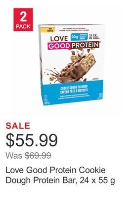 Costco Love good protein cookie dough protein bar, 24 x 55 g offer