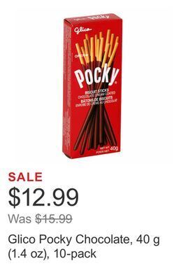 Costco Glico pocky chocolate, 40 g (1.4 oz), 10-pack offer