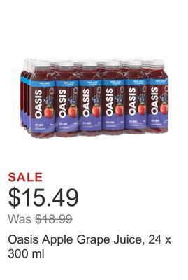 Costco Oasis apple grape juice, 24 x 300 ml offer