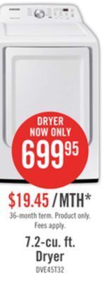 The Brick Samsung 7.2 cu. ft. electric dryer with sensor dry - dve45t3200w/ac offer
