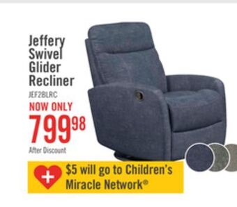 The Brick Jeffery velvet swivel glider recliner - indigo offer